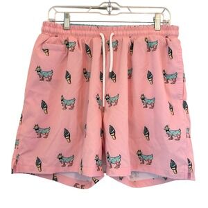 Goat USA Shorts Mens Pink Ice Cream Print Swim Trunks‎ Large Drawstring Lacrosse